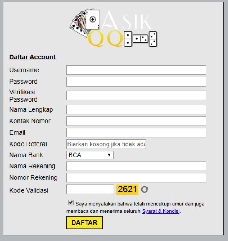 cara daftar di asikqq